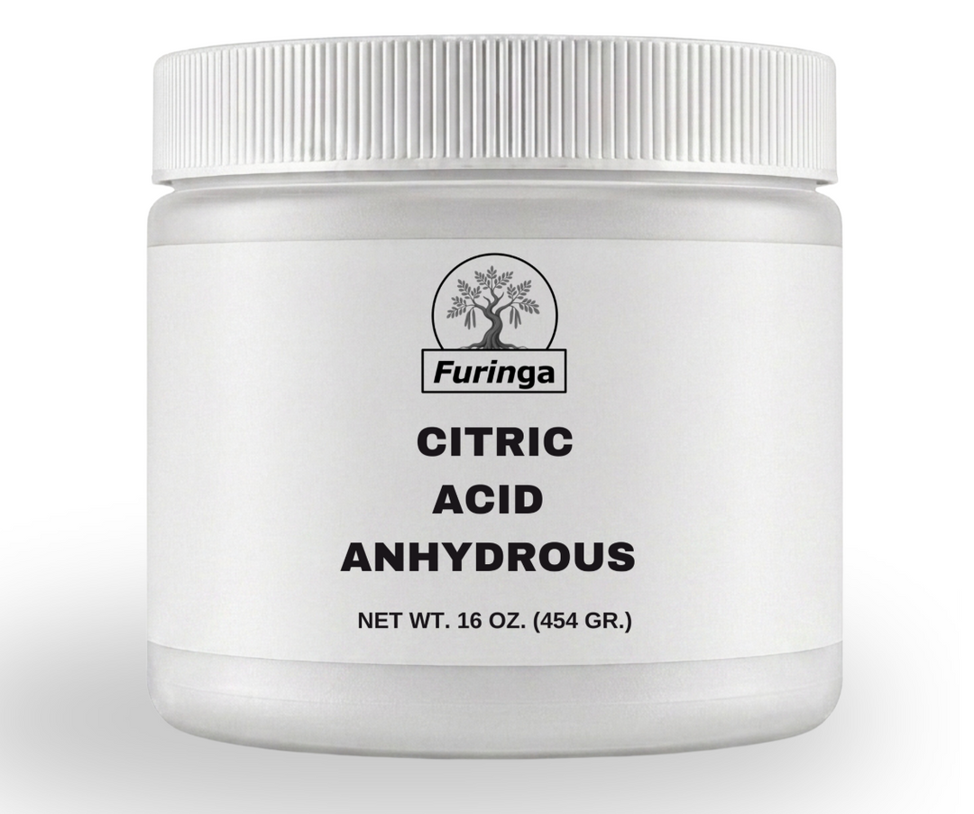 Jar of Furinga Citric Acid Anhydrous on a white background