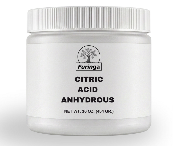 Jar of Furinga Citric Acid Anhydrous on a white background